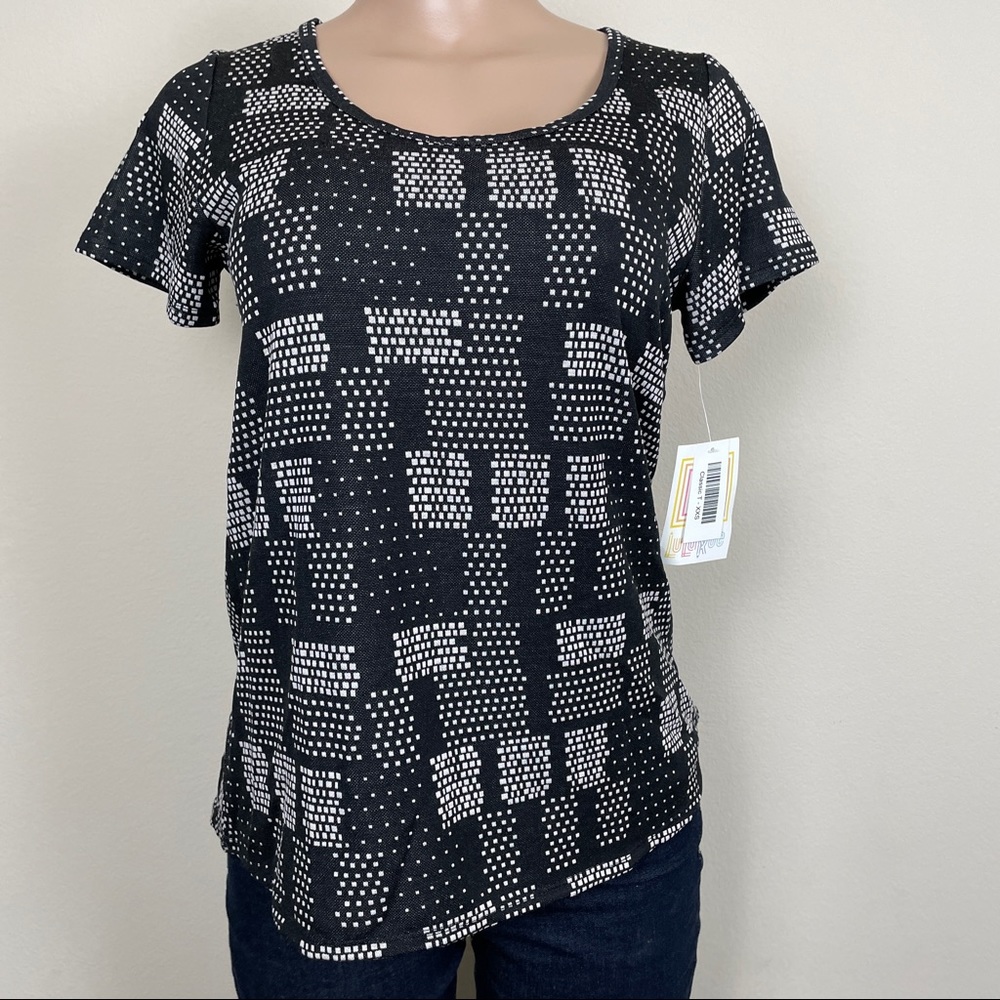 LuLaRoe Womens Size XXS Classic Tee Black White Geometric Top Shirt Blouse New